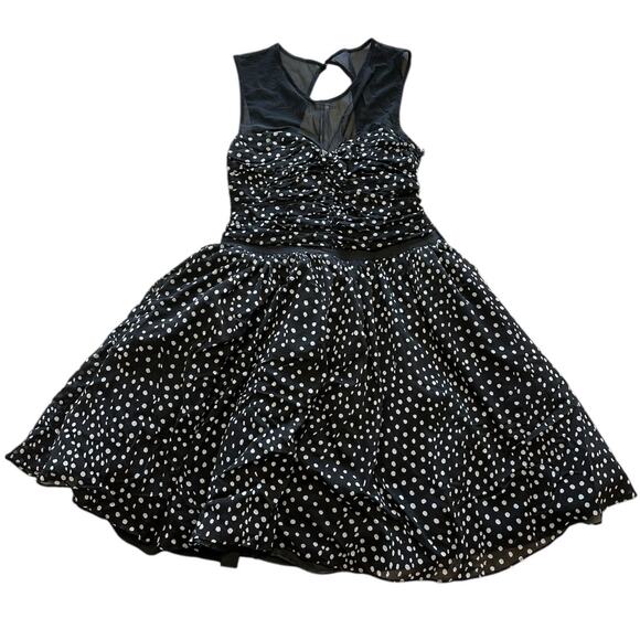 Womens Dress Size Medium Black White Polka Dots Soft Goth Retro Classic Cocktail - Picture 1 of 10